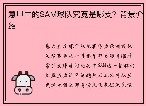 意甲中的SAM球队究竟是哪支？背景介绍