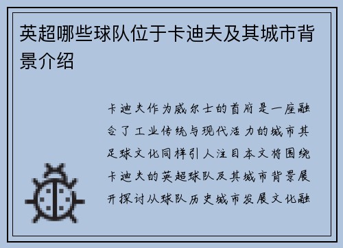 英超哪些球队位于卡迪夫及其城市背景介绍